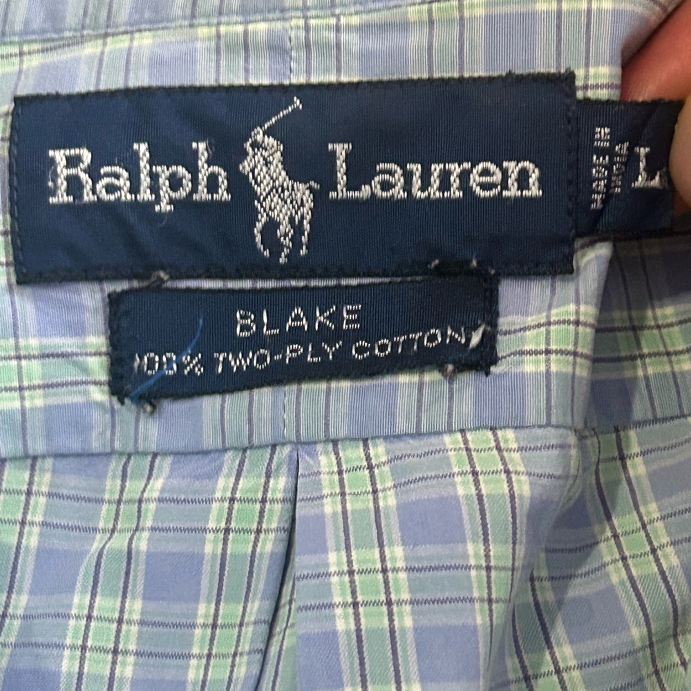 VTG Ralph Lauren Mens Blake Shirt L Light Blue Plaid Short Sleeve Button Down - Picture 5 of 7